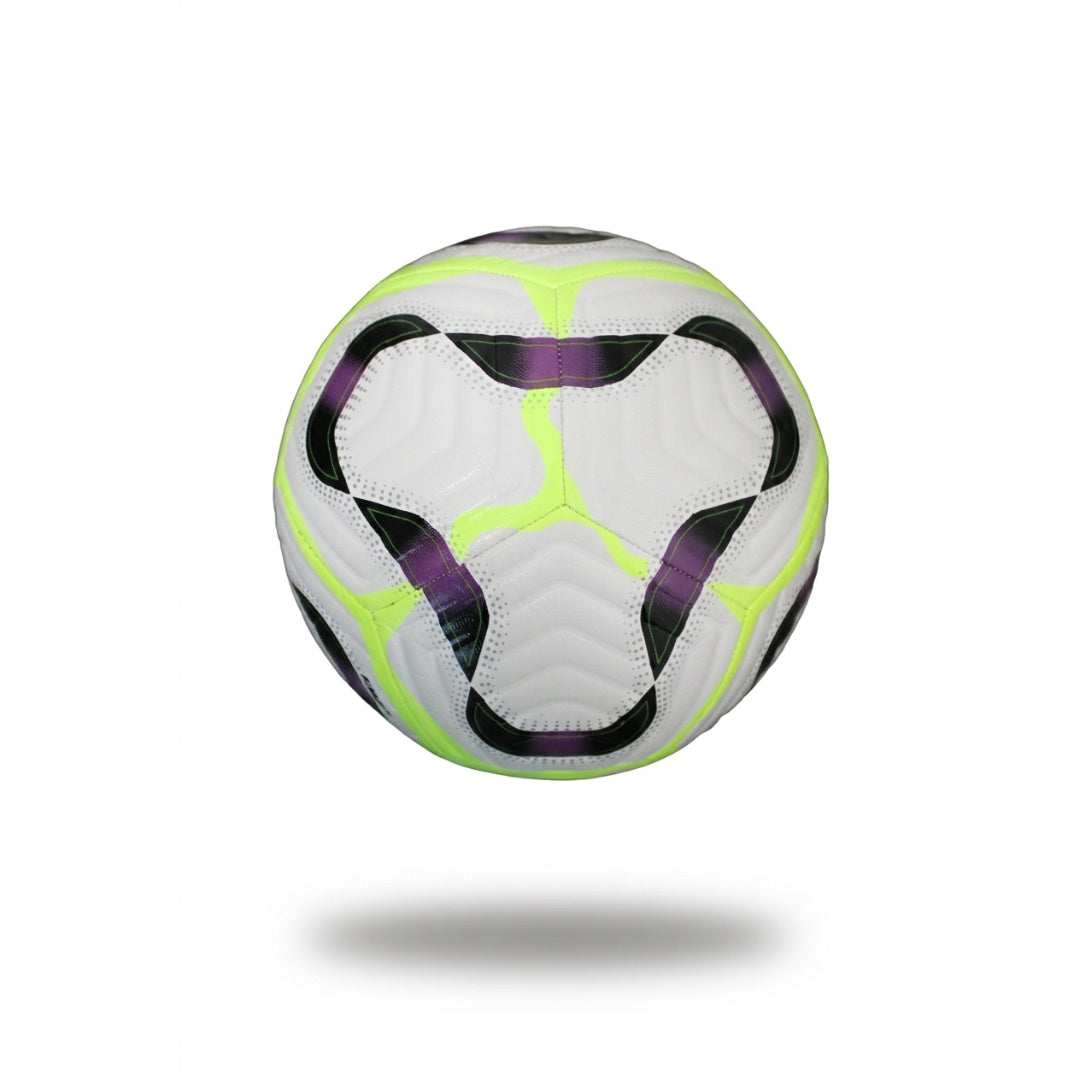 Aerodynamic Soccer Ball – Multi-Layer Precision Stitching – White/Neon/Purple Pro Design
