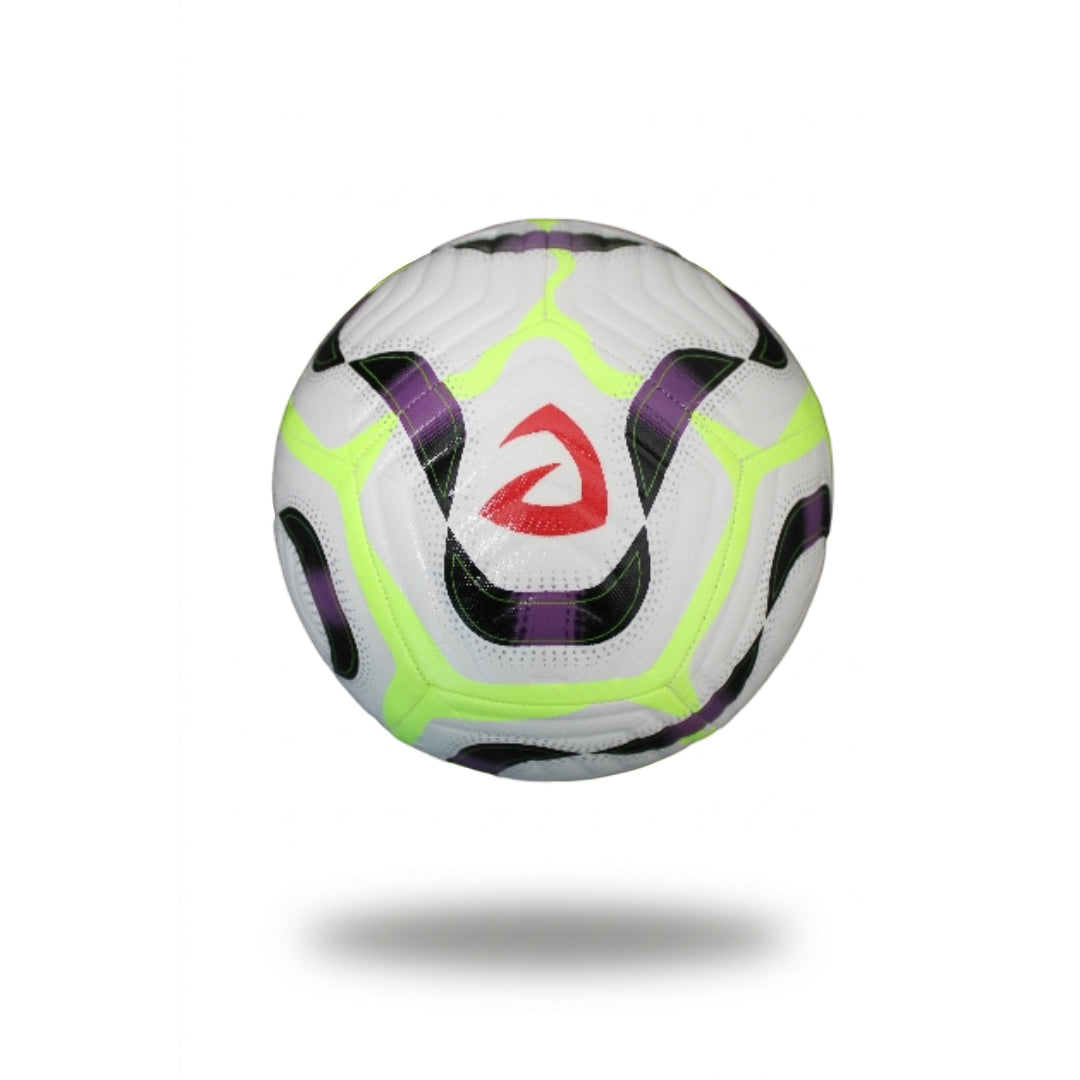 Aerodynamic Soccer Ball – Multi-Layer Precision Stitching – White/Neon/Purple Pro Design